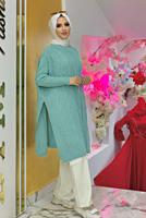 Tesettür giyim YEŞİL KENDİNDEN DESENLİ TRİKO PANÇO 83112	