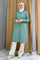 Tesettür giyim YEŞİL KENDİNDEN DESENLİ TRİKO PANÇO 83112	