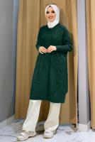 Tesettür giyim YEŞİL KENDİNDEN DESENLİ TRİKO PANÇO 83112	