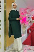 Tesettür giyim YEŞİL KENDİNDEN DESENLİ TRİKO PANÇO 83112	