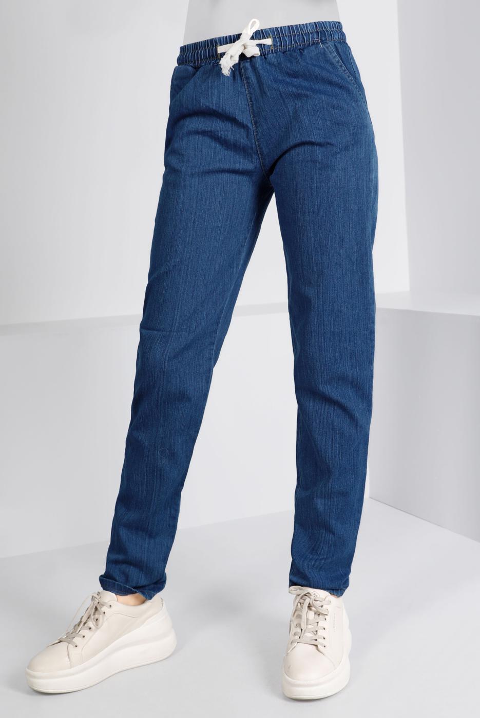 Tesettür giyim LACİVERT BELİ LASTİKLİ DENİM PANTOLON 0315 