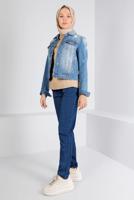 Tesettür giyim LACİVERT BELİ LASTİKLİ DENİM PANTOLON 0315 