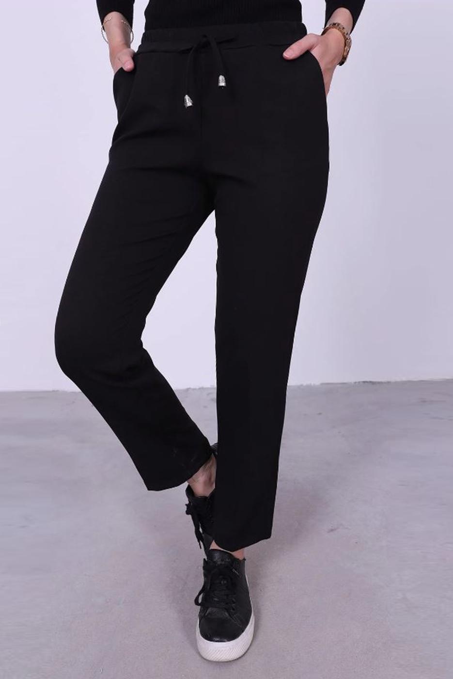 Vêtements hijab NOIR PANTALON DROIT À TAILLE ÉLASTIQUE T 10001