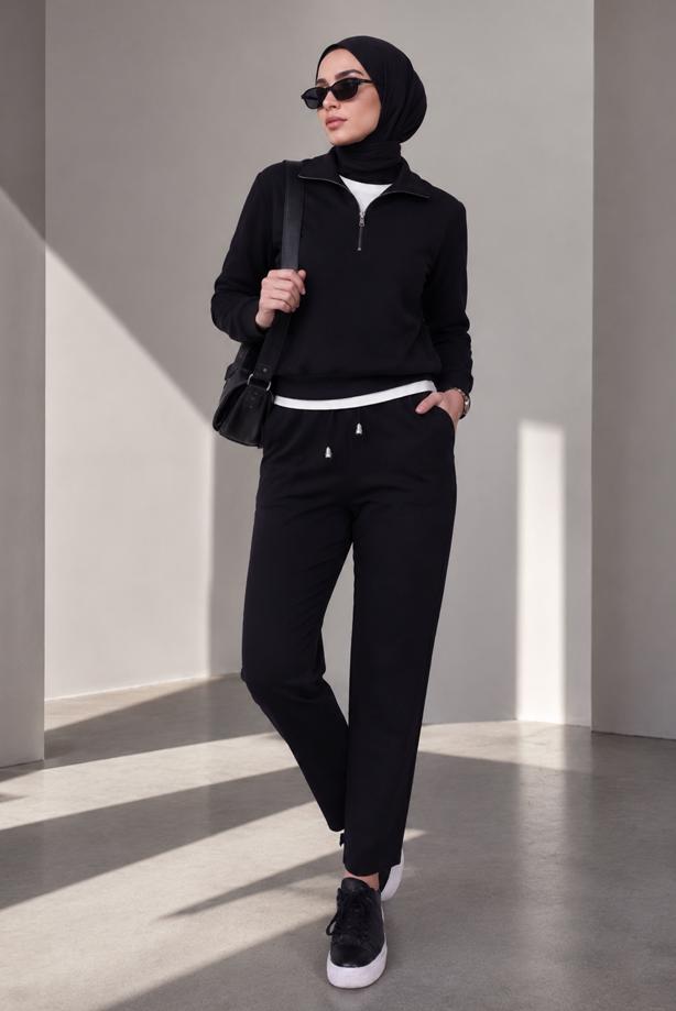 Tesettür giyim  BELİ LASTİKLİ DÜZ KESİM PANTOLON T 10001 - TRENDTESETTÜR