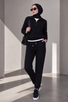 Tesettür giyim SİYAH BELİ LASTİKLİ DÜZ KESİM PANTOLON T 10001