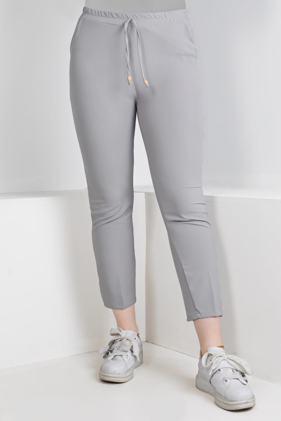 Hijab clothing GREY STRAIGHT FIT PANTS WITH ELASTIC WAIST T 10001