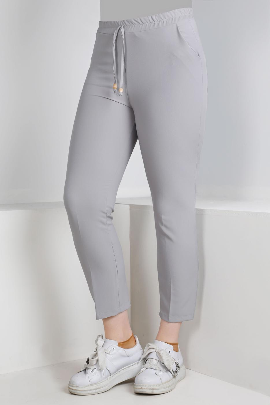 Hijab clothing GREY STRAIGHT FIT PANTS WITH ELASTIC WAIST T 10001