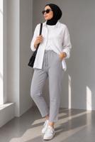 Tesettür giyim GRİ BELİ LASTİKLİ DÜZ KESİM PANTOLON T 10001