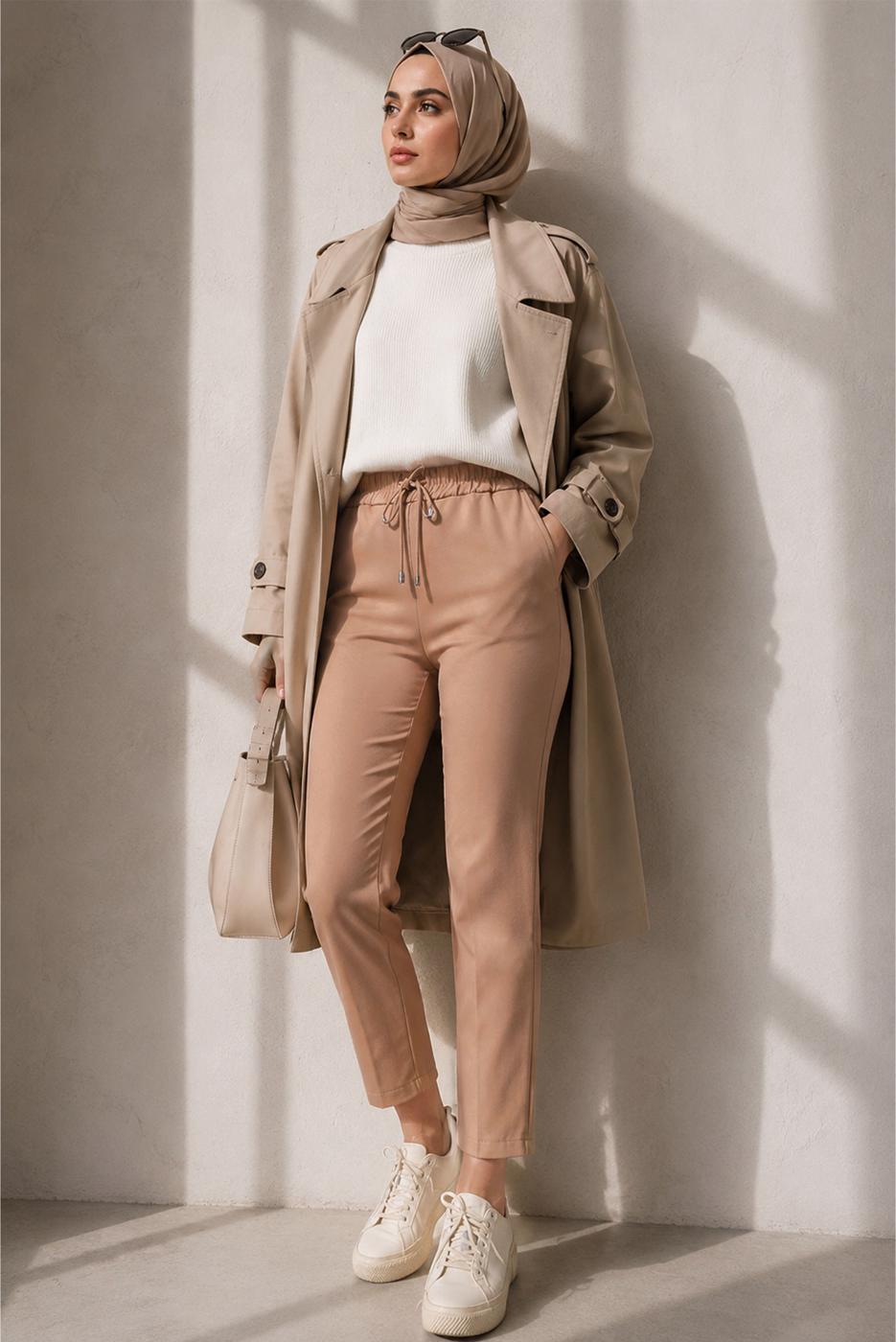 Vêtements hijab BRUN PANTALON DROIT À TAILLE ÉLASTIQUE T 10001