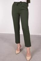 Tesettür giyim HAKİ BELİ LASTİKLİ DÜZ KESİM PANTOLON T 10001