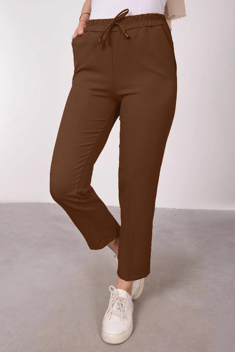 Tesettür giyim TABA BELİ LASTİKLİ DÜZ KESİM PANTOLON T 10001