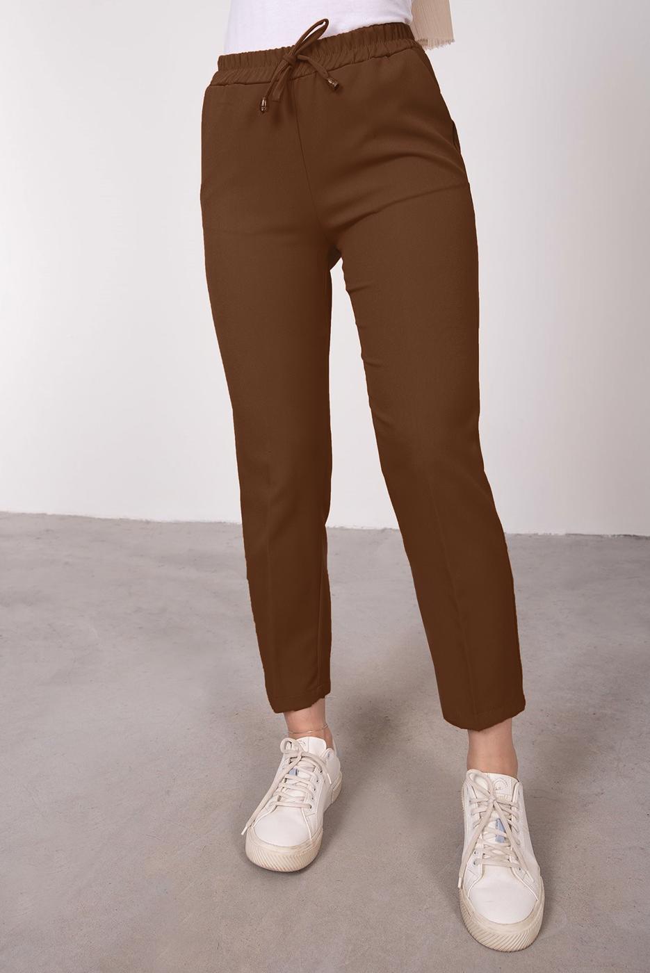 Tesettür giyim TABA BELİ LASTİKLİ DÜZ KESİM PANTOLON T 10001