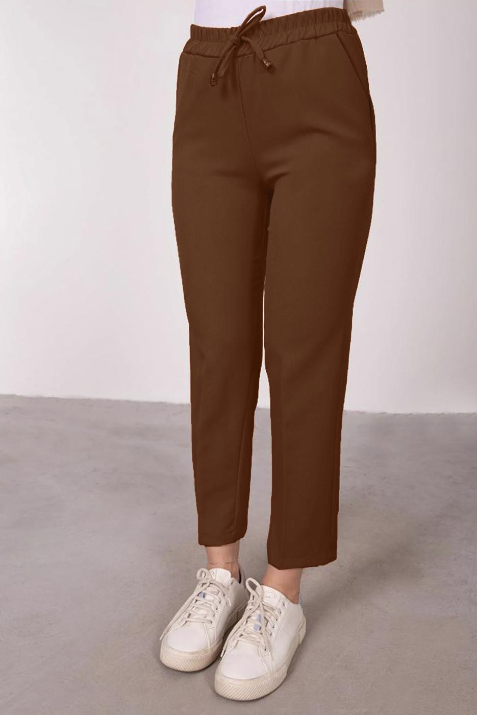 Tesettür giyim TABA BELİ LASTİKLİ DÜZ KESİM PANTOLON T 10001