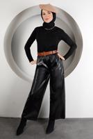 Tesettür giyim SİYAH KEMERLİ DERİ PANTOLON 6320 