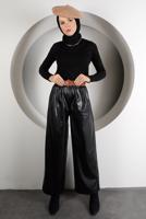 Tesettür giyim SİYAH KEMERLİ DERİ PANTOLON 6320 