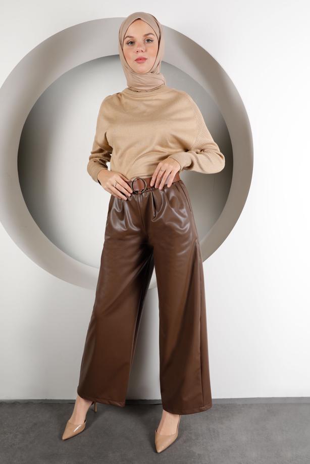 Vêtements hijab TABA PANTALON EN SIMILI CUIR AVEC CEINTURE 6320 - TRENDTESETTÜR