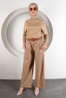 Tesettür giyim VİZON KEMERLİ DERİ PANTOLON 6320 