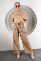 Tesettür giyim VİZON KEMERLİ DERİ PANTOLON 6320 