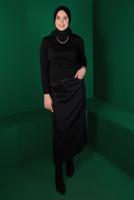 Tesettür giyim SİYAH DÜĞMELİ DENİM ETEK 6502 