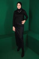 Tesettür giyim SİYAH DÜĞMELİ DENİM ETEK 6502 