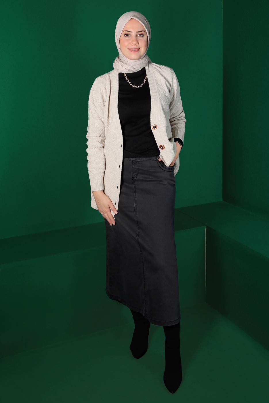 Vêtements hijab GRIS JUPE EN JEAN À BOUTONS 6502