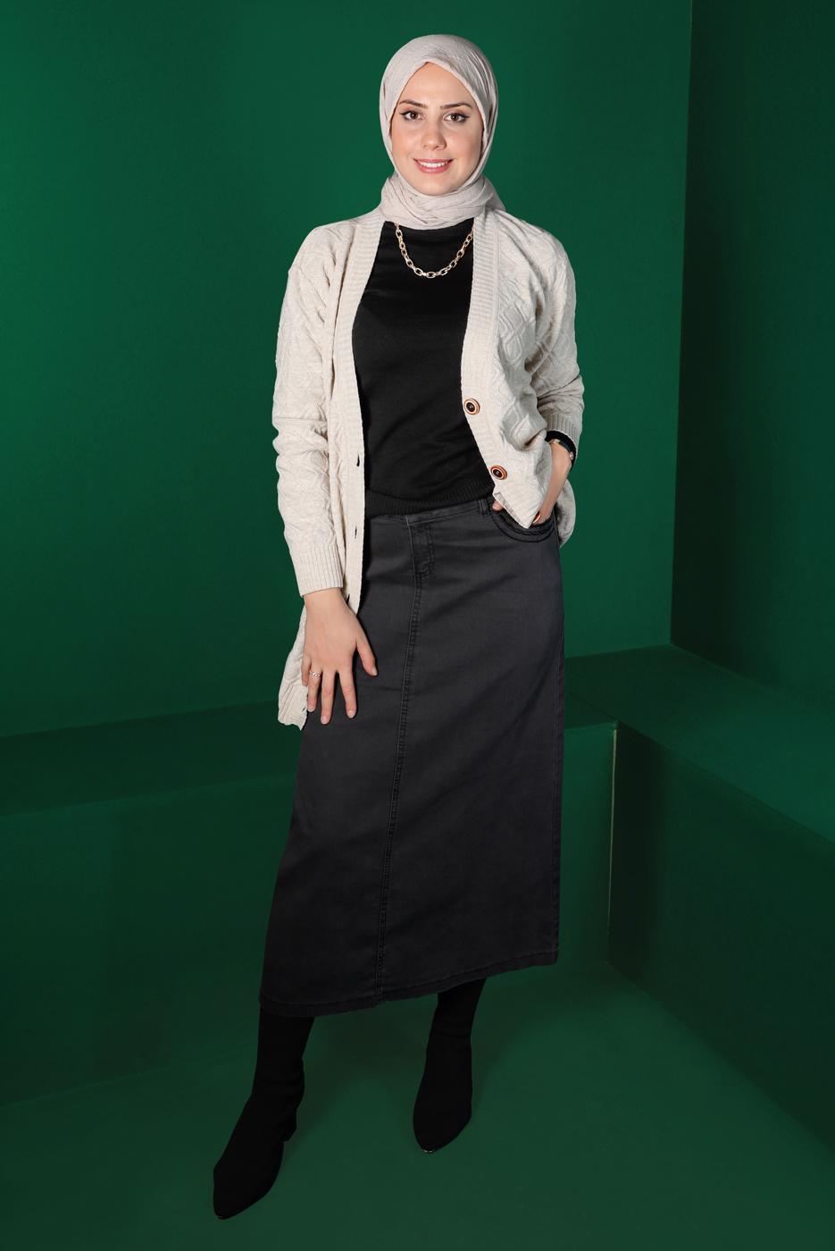 Vêtements hijab GRIS JUPE EN JEAN À BOUTONS 6502