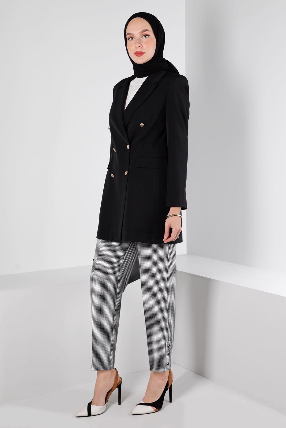 Tesettür giyim SİYAH ALVİNA KAZAYAĞI DESENLİ PANTOLON T 70437