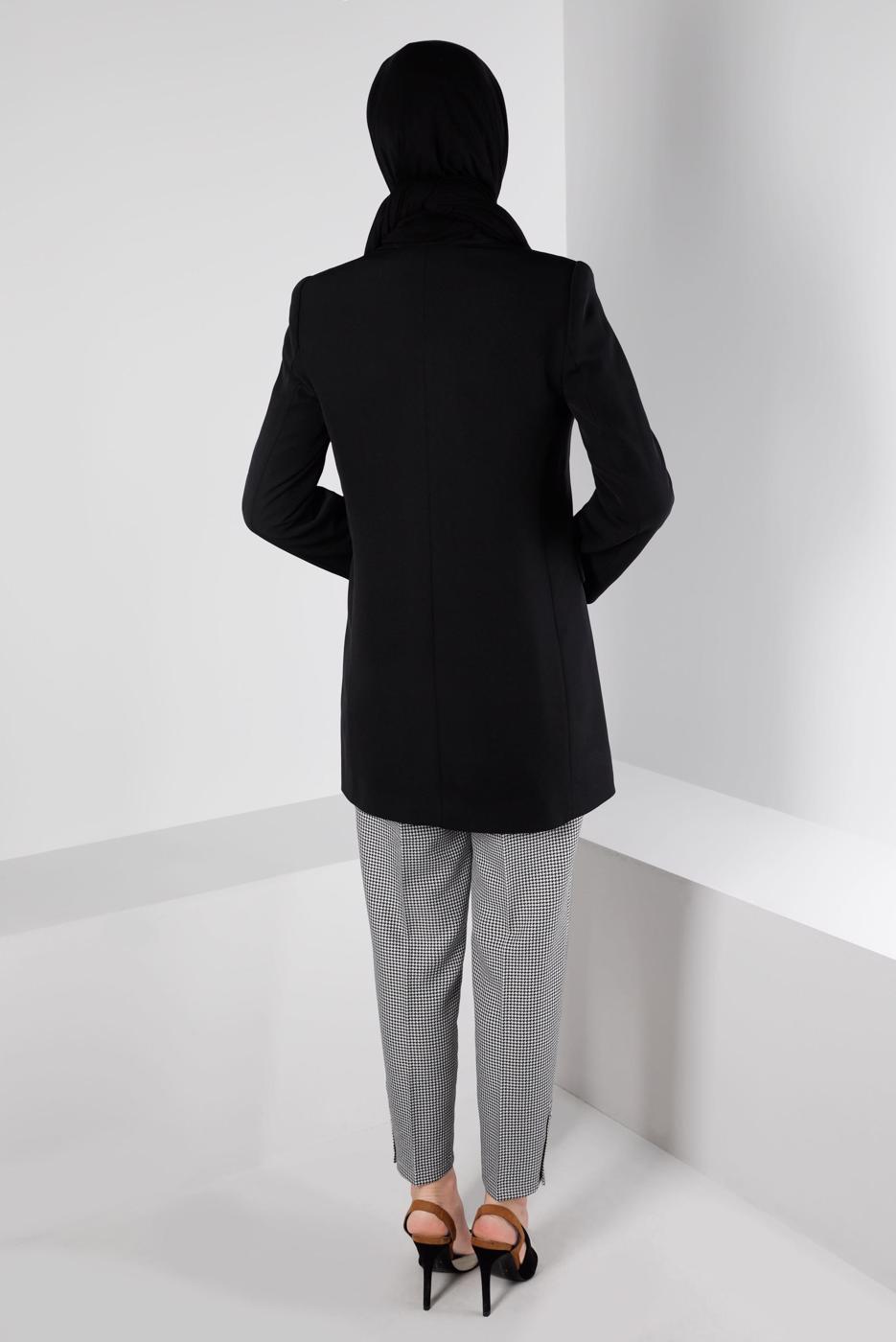 Tesettür giyim SİYAH ALVİNA KAZAYAĞI DESENLİ PANTOLON T 70437