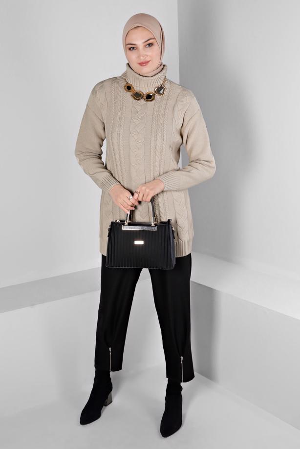 Tesettür giyim SİYAH ALVİNA FERMUAR DETAYLI PANTOLON T 70438 - TRENDTESETTÜR