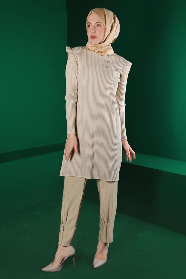 Vêtements hijab BEIGE PANTALON ALVINA AVEC DÉTAIL FERMETURE ÉCLAIR T 70438 - TRENDTESETTÜR