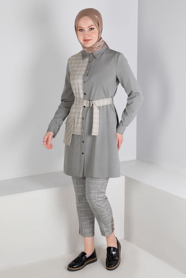 Tesettür giyim SİYAH ALVİNA EKOSE DESENLİ PANTOLON T 70448 - TRENDTESETTÜR