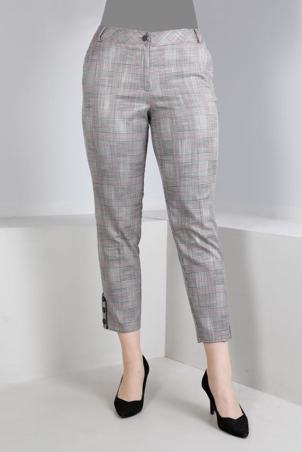 Tesettür giyim SİYAH ALVİNA EKOSE DESENLİ PANTOLON T 70448 - TRENDTESETTÜR