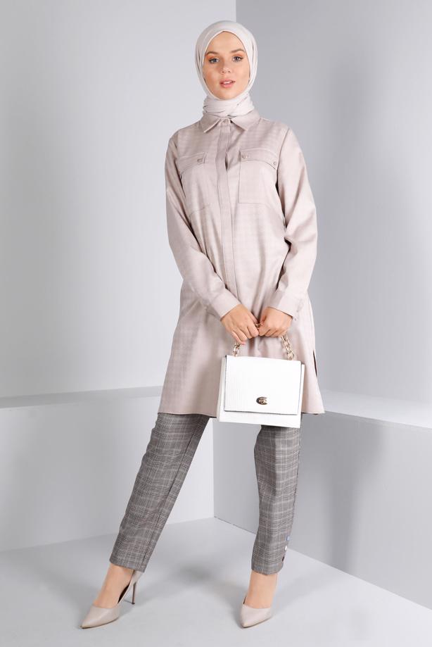 Tesettür giyim MAVİ ALVİNA EKOSE DESENLİ PANTOLON T 70467 - TRENDTESETTÜR