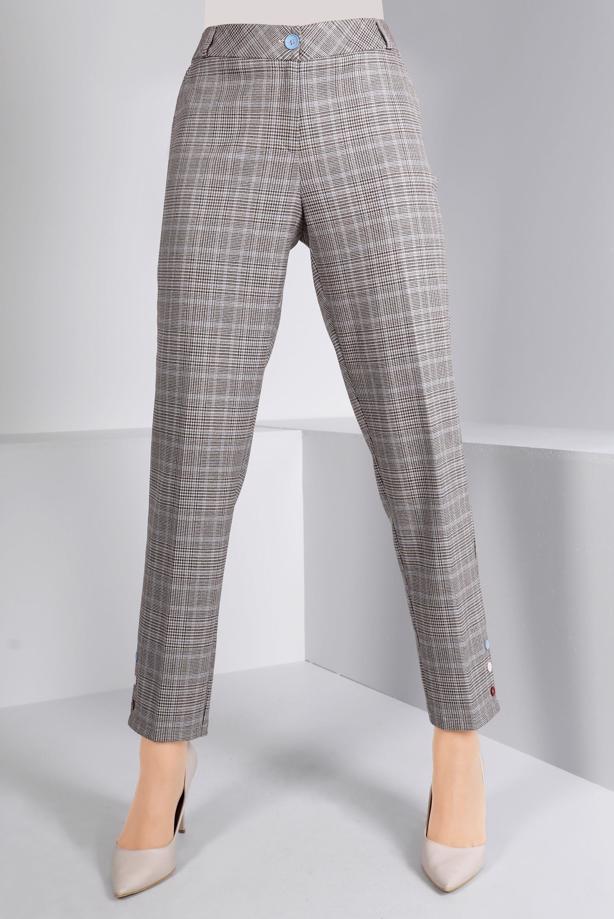 Tesettür giyim MAVİ ALVİNA EKOSE DESENLİ PANTOLON T 70467 - TRENDTESETTÜR