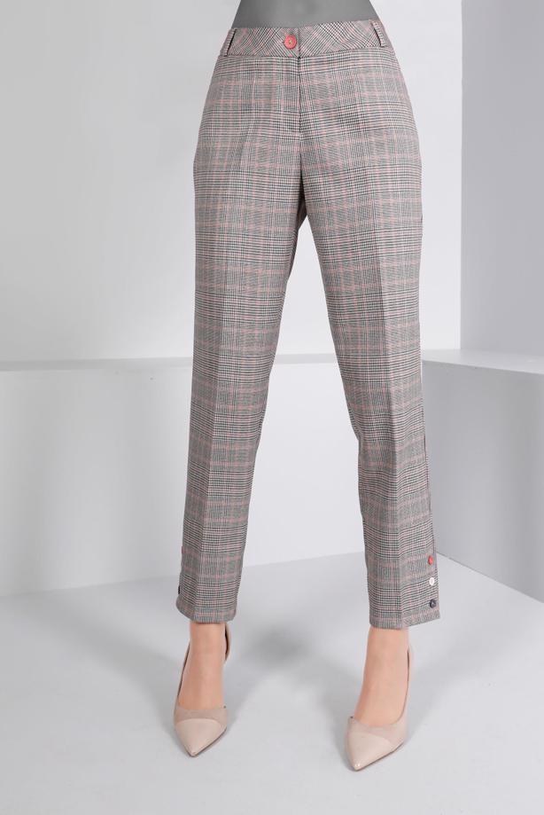 Tesettür giyim PEMBE ALVİNA EKOSE DESENLİ PANTOLON T 70467 - TRENDTESETTÜR