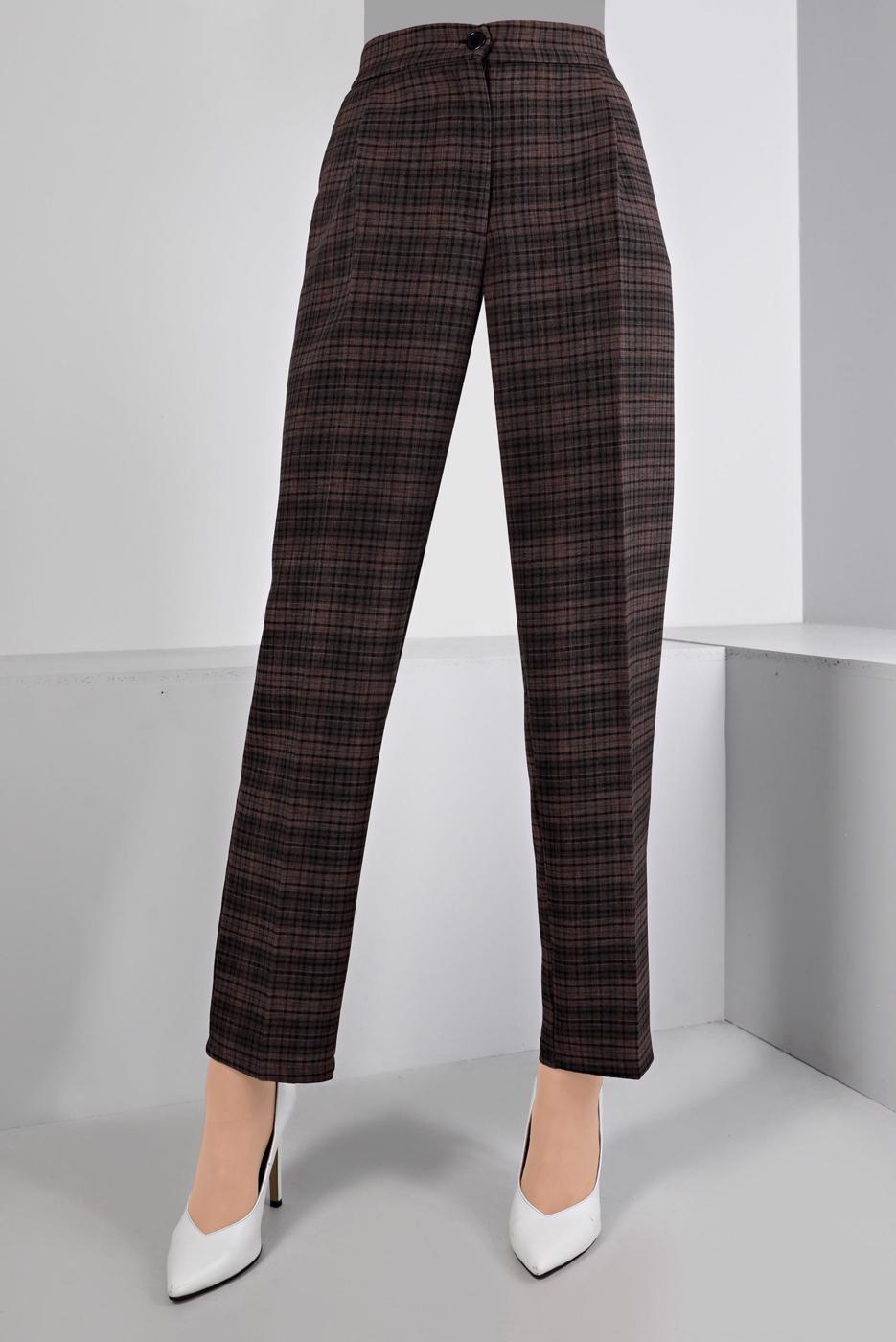 Hijab clothing MINK ALVINA PLAID PATTERNED TROUSERS T 70476