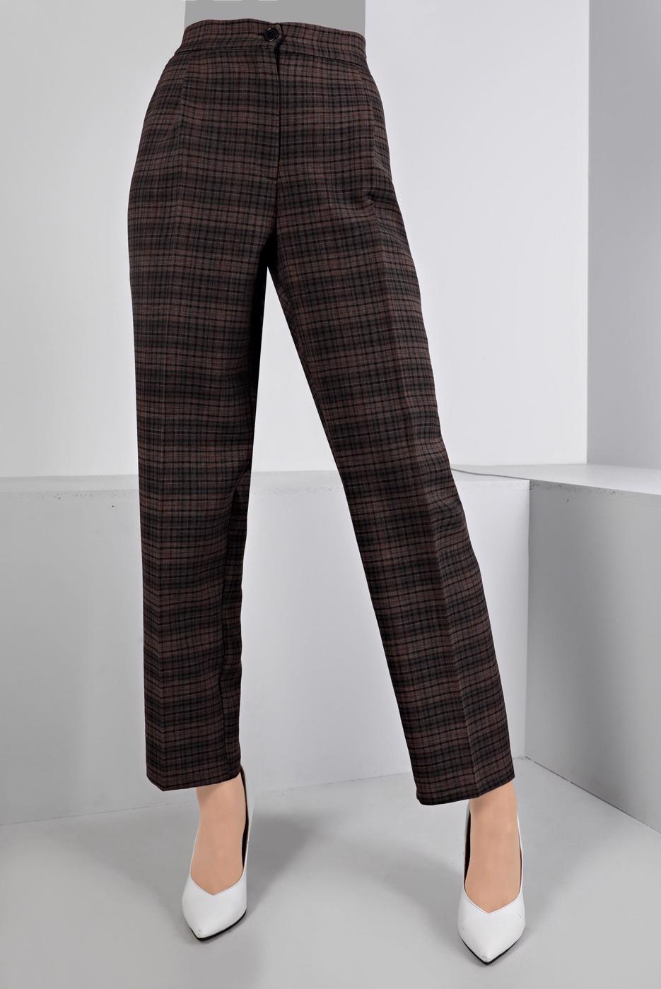 Hijab clothing MINK ALVINA PLAID PATTERNED TROUSERS T 70476
