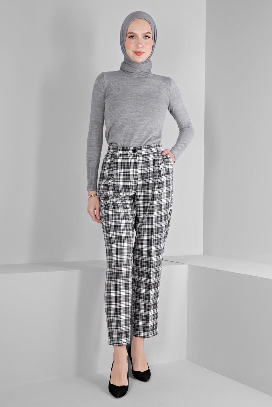 Hijab clothing BLACK ALVINA PLAID PATTERNED TROUSERS T 70476