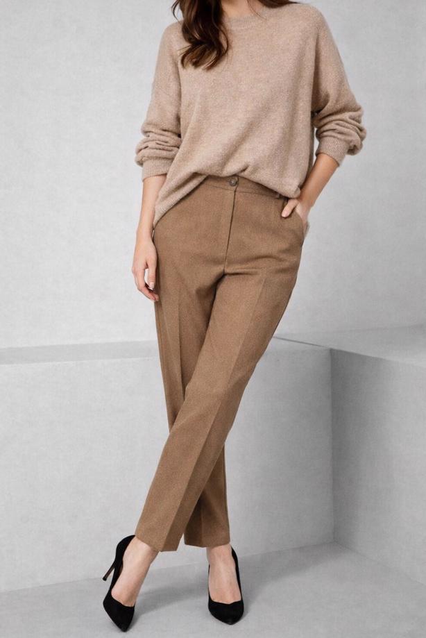 Tesettür giyim KAHVE DÜZ KESİM KLASİK PANTOLON 70478 - TRENDTESETTÜR