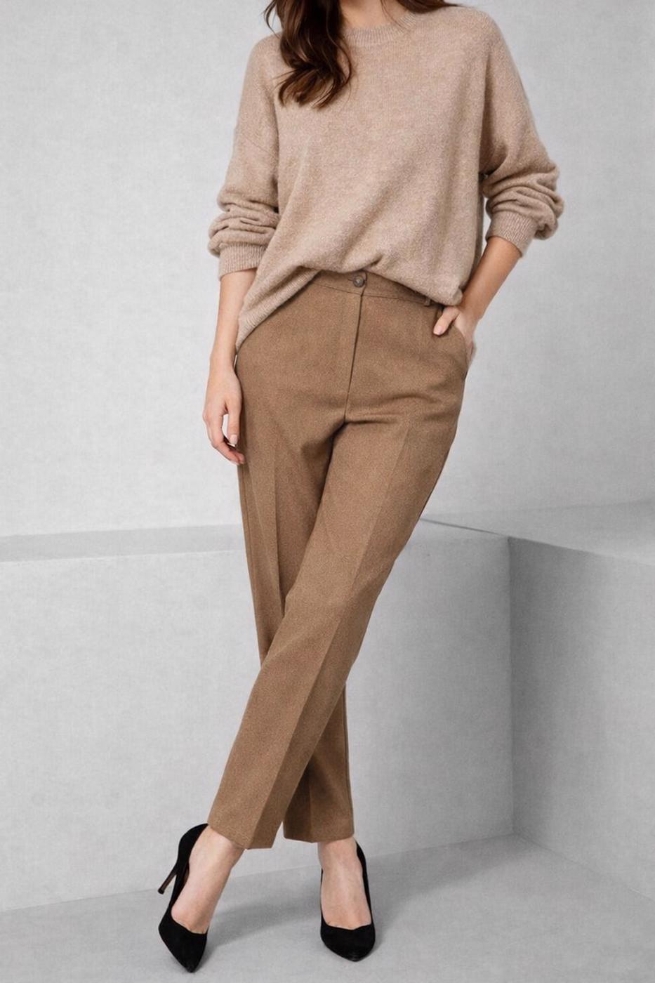 Tesettür giyim KAHVE DÜZ KESİM KLASİK PANTOLON 70478