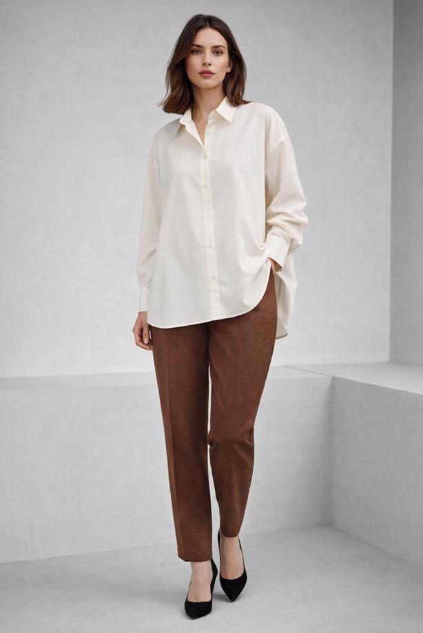 Tesettür giyim KAHVE DÜZ KESİM KLASİK PANTOLON 70478 - TRENDTESETTÜR