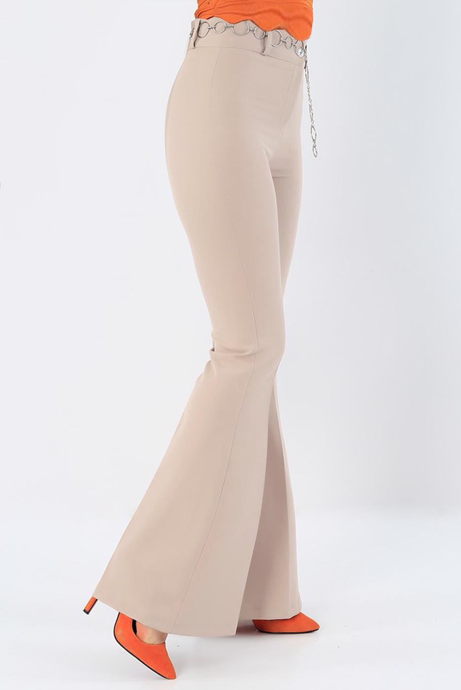 Hijab clothing BEIGE FLARED TROUSERS WITH CHAIN BELT 7998