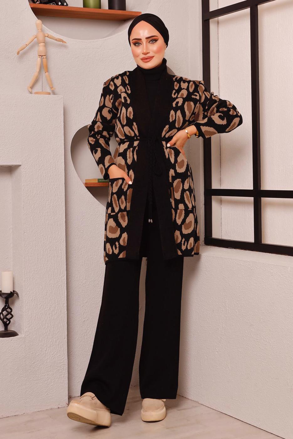 Tesettür giyim SİYAH BELİ LASTİKLİ TRİKO PANTOLON 8083