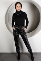 Tesettür giyim SİYAH KEMERLİ DERİ PANTOLON 8910 