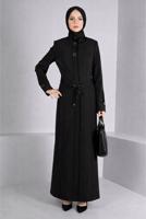 Tesettür giyim SİYAH ALVİNA KUŞAKLI PARDESÜ T 10654