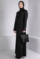 Tesettür giyim SİYAH ALVİNA KUŞAKLI PARDESÜ T 10654