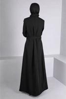 Tesettür giyim SİYAH ALVİNA KUŞAKLI PARDESÜ T 10654