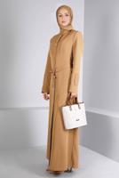 Tesettür giyim KAHVE ALVİNA KUŞAKLI PARDESÜ T 10654