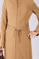 Tesettür giyim KAHVE ALVİNA KUŞAKLI PARDESÜ T 10654