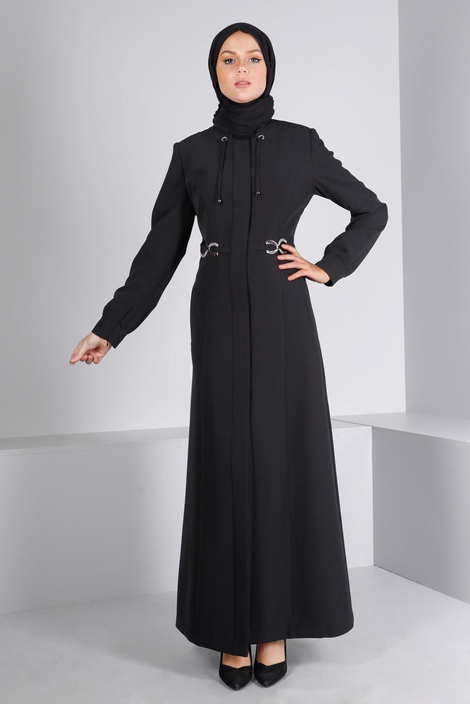 Tesettür giyim SİYAH T 10661 ALVİNA 44102 PARDESÜ 38/46 TEK42